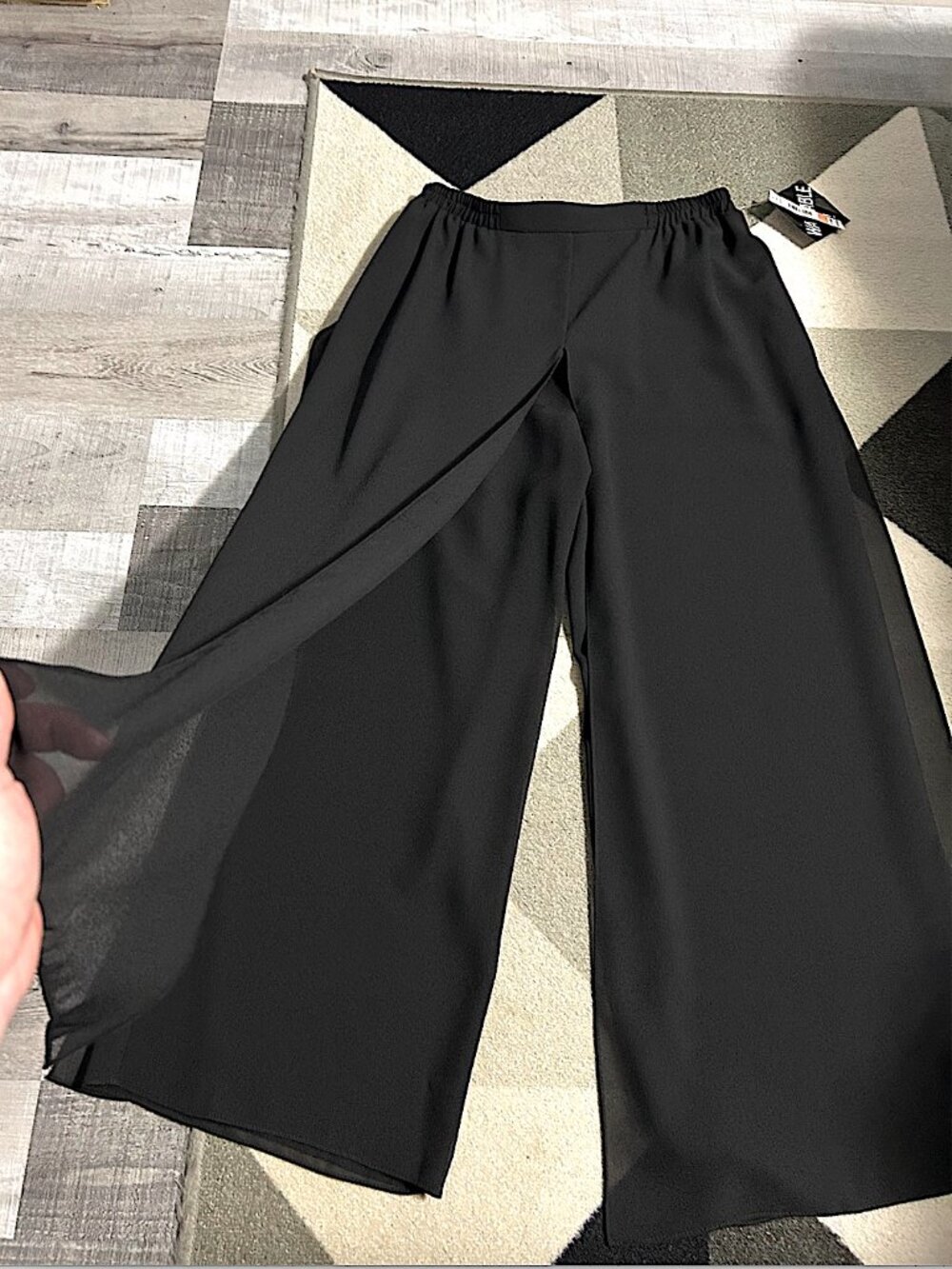 NWT R&M Richards Black Sheer Chiffon Overlay Wide Leg Dress Pants Wmn's 14W
